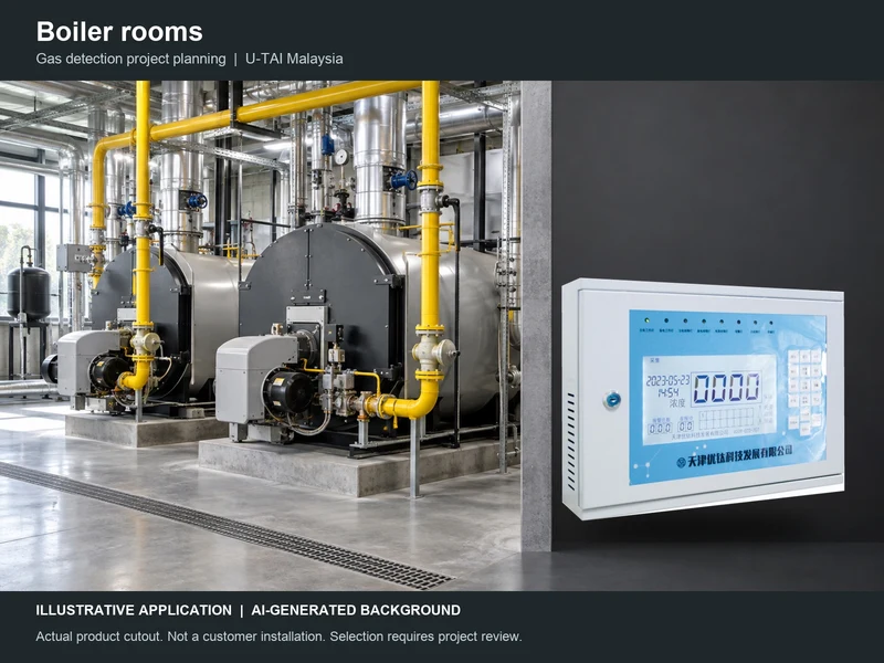Boiler rooms application concept with real product cutout; AI background, not a customer site